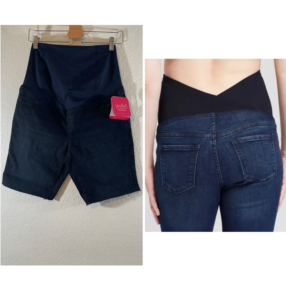 ISABEL MATERNITY Bermuda Over Belly Midi Maternity Jean Shorts Size 6 NEW